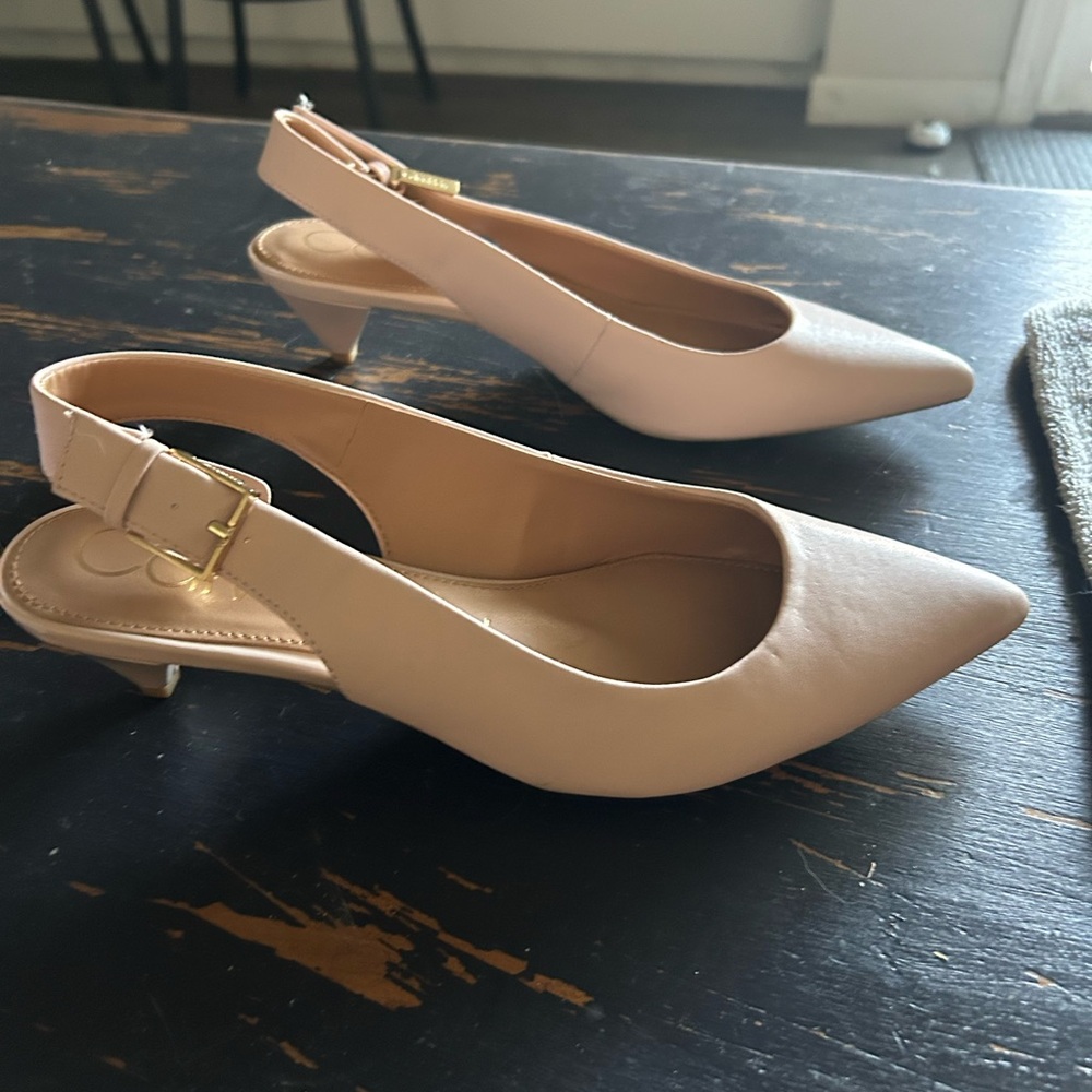 Calvin Klein’s Elegant Nude Slingback Heels